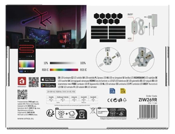 EMOS GoSmart LED svítidlo Lines černé, 9 dílů, 34 W, RGB, stmívatelné, WiFi 1555269000
