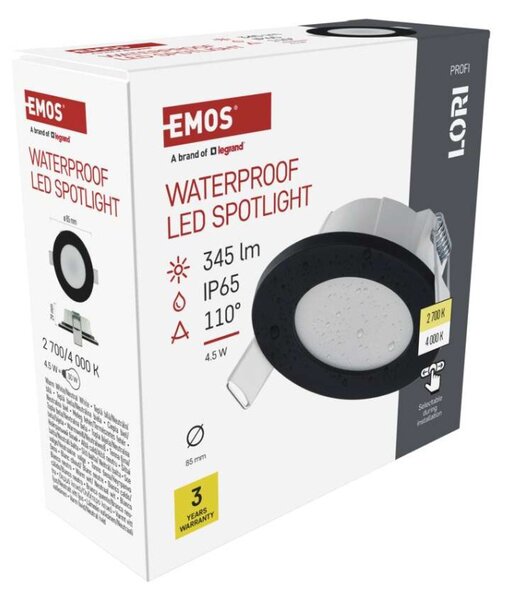 EMOS LED bodové svítidlo LORI 4,5W 345LM IP65 CCT černá 1540117000