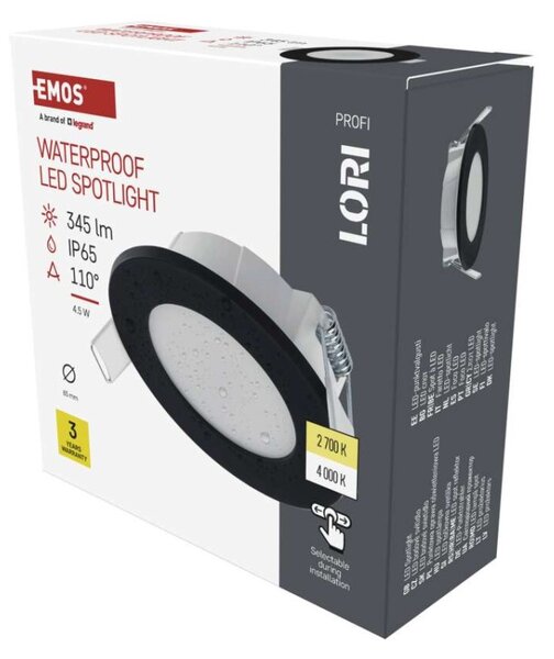 EMOS LED bodové svítidlo LORI 4,5W 345LM IP65 CCT černá 1540117000