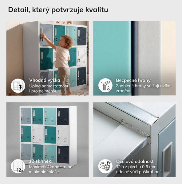 Kovová skříňka do školy a mateřské školy OLA šedo-modro-tmavě modrá, 1090 x 1200 x 450 mm