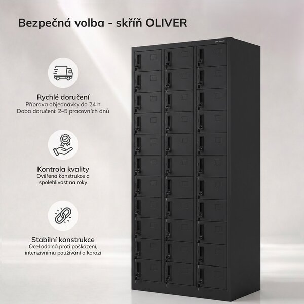 Černá skříňka na osobní věci pro zaměstnance: OLIVER, 900 x 1850 x 450 mm