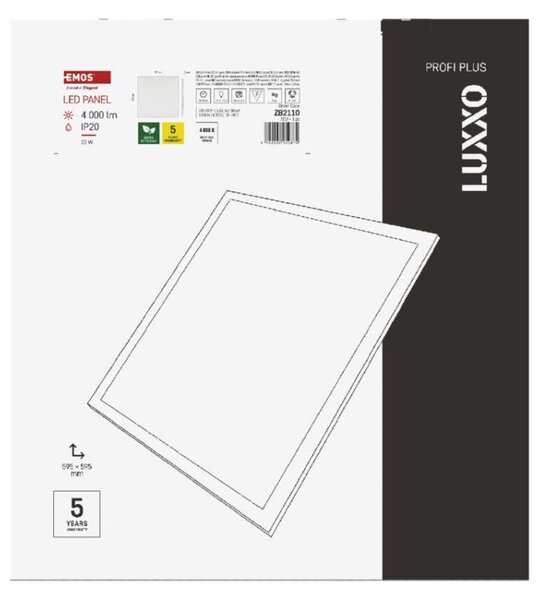 Emos lighting LED panel LUXXO backlit 60×60, čtvercový vestavný bílý, 22W neutr. b. 1544102220