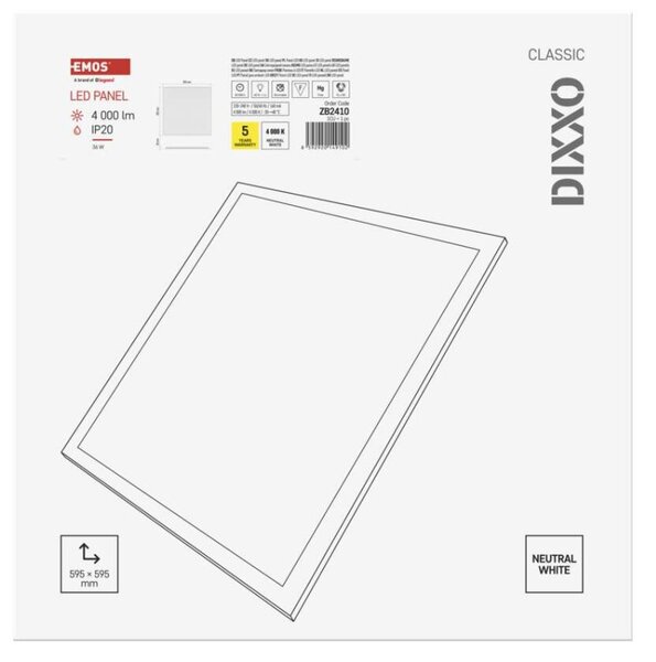 Emos lighting LED panel DIXXO backlit 60×60, čtvercový vestavný bílý, 36W neutr. b. 1544103645