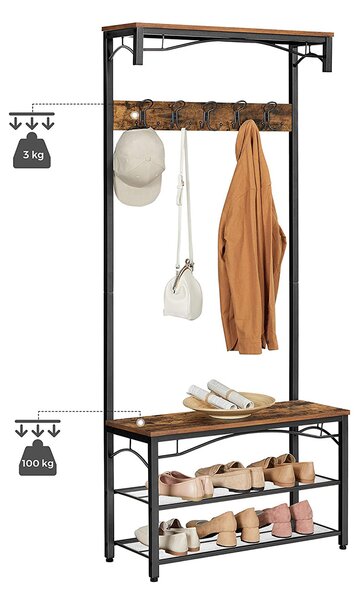 Věšák na chodbu HENRY s prostorem pro boty, 80x30x178,5cm, hnědá/černá Vasagle
