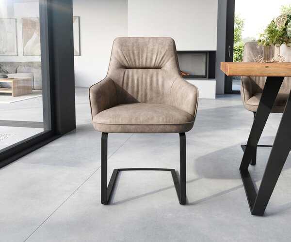 DELIFE Jídelní židle Zelia-Flex s područkami mikrovlákno taupe vintage jídelní židle plochá černá taštičkové pružiny