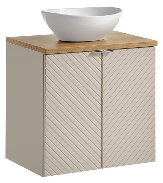Comad Závěsná skříňka Viva Cashmere Lola II s deskou a umyvadlem 60 cm kašmírová/dub evoke