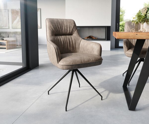 DELIFE Jídelní židle Zelia-Flex s područkami mikrovlákno taupe vintage křížová podnož zúžená černá taštičkové pružiny