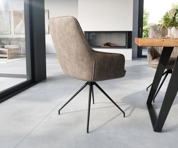 DELIFE Jídelní židle Zelia-Flex s područkami mikrovlákno taupe vintage křížová podnož zúžená černá taštičkové pružiny