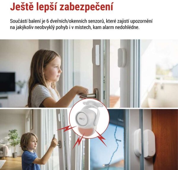 EMOS GoSmart alarm IP‑1256L GUARDIAN s pohybovým čidlem, 6× dveřní/okenní senzor, WiFi 3069050300