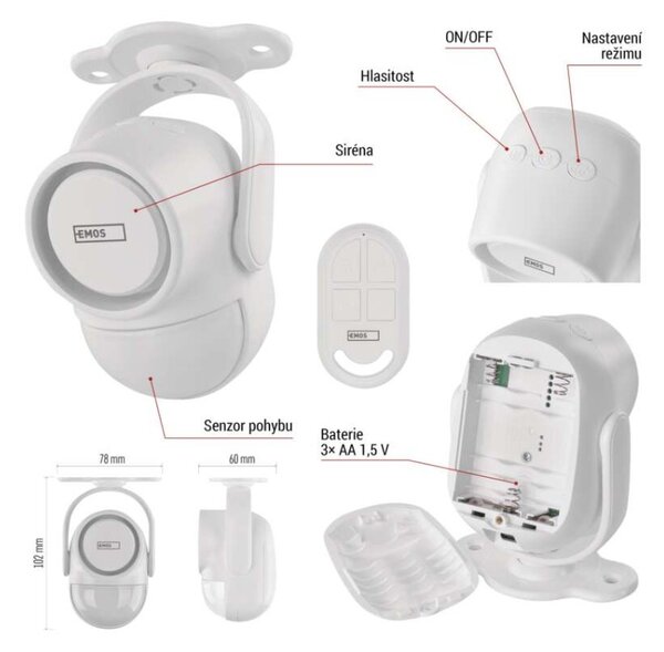 EMOS GoSmart alarm IP‑1256L GUARDIAN s pohybovým čidlem, 6× dveřní/okenní senzor, WiFi 3069050300