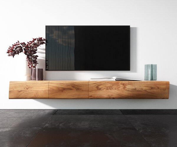 DELIFE TV stolek New Live-Edge 175 cm akácie přírodní 4 dvířka závěsný