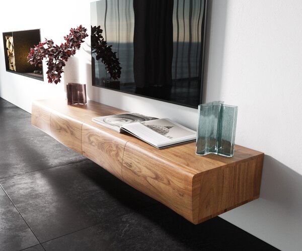 DELIFE TV stolek New Live-Edge 175 cm akácie přírodní 4 dvířka závěsný
