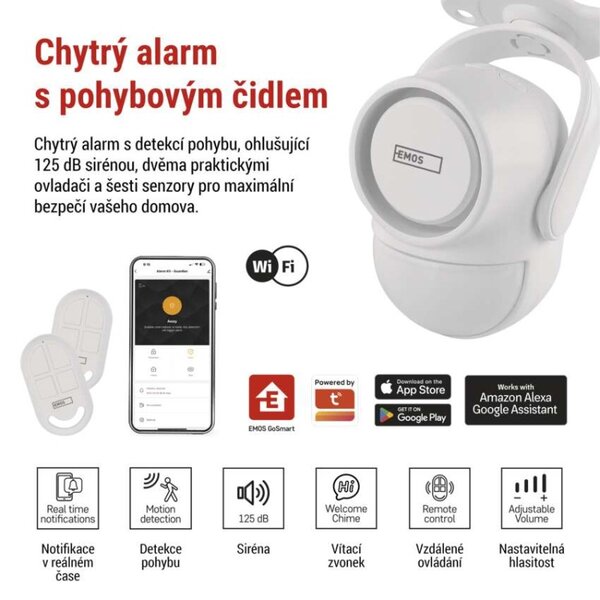 EMOS GoSmart alarm IP‑1256L GUARDIAN s pohybovým čidlem, 6× dveřní/okenní senzor, WiFi 3069050300