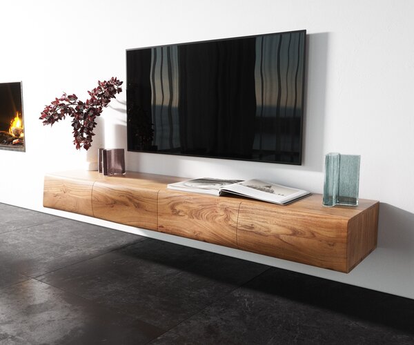 DELIFE TV stolek New Live-Edge 175 cm akácie přírodní 4 dvířka závěsný