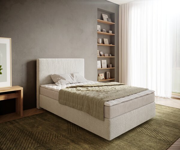 DELIFE Boxspring postel Dream-Well 120x200 cm bouclé krémová bílá s matrací a topperem