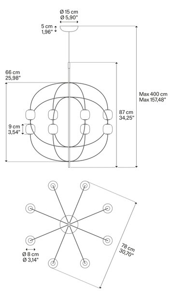 Lodes LED závěsné svítidlo AXIA, 24V, v. 66cm, TRIAC Barva: Bronzová, Chromatičnost: 2700K