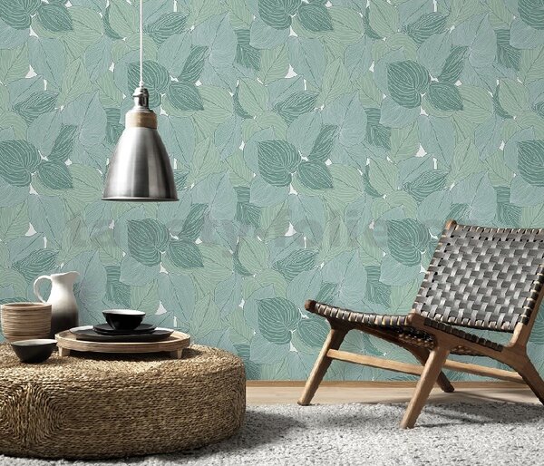 Vliesové tapety na zeď Collage 10381-07, rozměr 10,05 m x 0,53 m, listy zelené s glitterovou konturou, Erismann