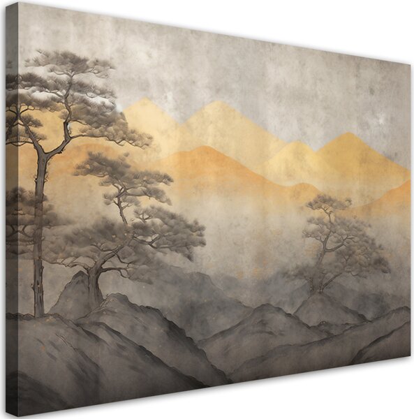 Obraz na plátně Japonská zlatá horská krajina Rozměry: 60 x 40 cm