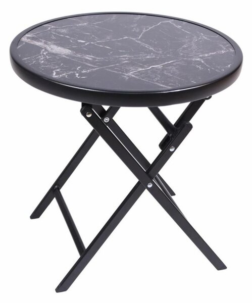 Zahradní bistro stolek, skládací, Ø 45 cm, černý mramor