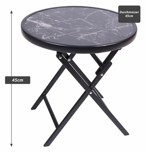 Zahradní bistro stolek, skládací, Ø 45 cm, černý mramor