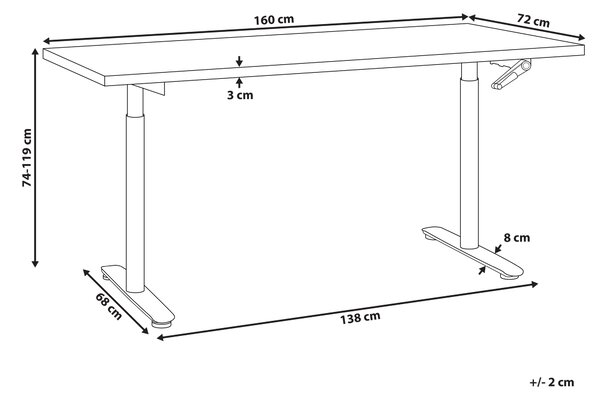 Manuálně výškově nastavitelný pracovní stůl DESTINAS Černá/Bílá 160 cm 72 cm