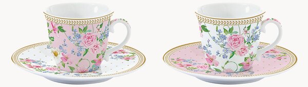 Sada porcelánových šálků na kávu's podšálky Garden Joy, 4 díly