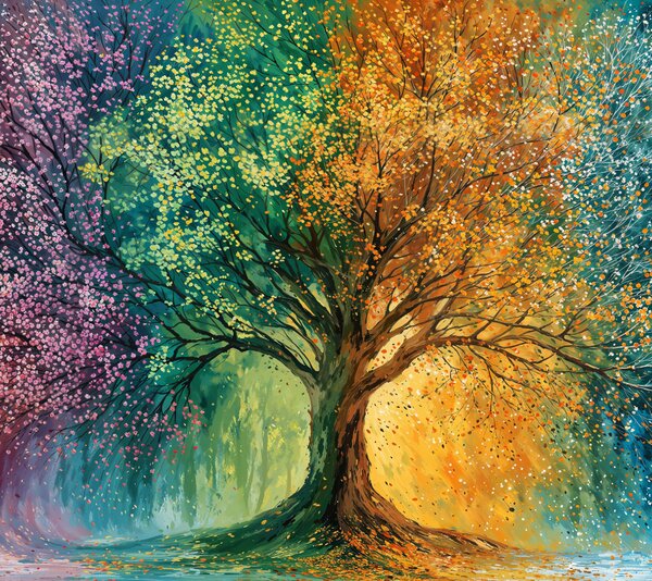 Obraz na plátně - Strom života Čtvero ročních období FeelHappy.cz Velikost obrazu (šířka x výška): 40 x 30 cm