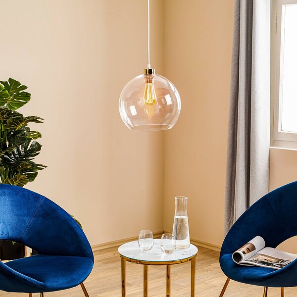 TK Lighting Závěsné světlo Cubus, transparentní, sklo, Ø 30 cm, E27, stmívatelný, Čirá / transparetní, Obývací pokoj / jídelna, Sklo, Moderní, Koule