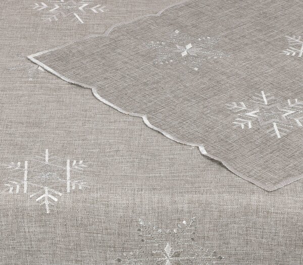 DekorTextil Ubrus Vánoční - Bílo stříbrné vločky - šedý ROZMĚR: 120 x 140 cm