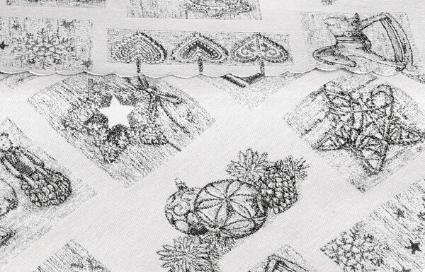 DekorTextil Ubrus gobelinový vánoční - Vánoční ozdoby - šedý ROZMĚR: 120 x 140 cm