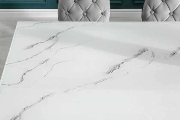 Designový jídelní stůl Rococo 180 cm stříbrný - vzor mramor
