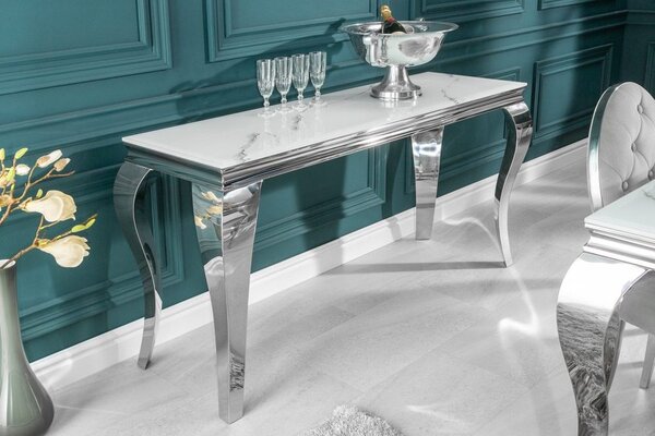 Designový konzolový stůl Rococo 145 cm stříbrný - mramor - Skladem