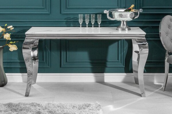 Designový konzolový stůl Rococo 145 cm stříbrný - mramor