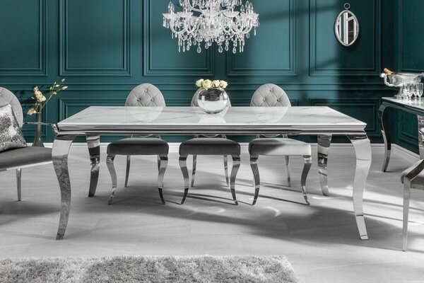 Designový jídelní stůl Rococo 180 cm stříbrný - vzor mramor