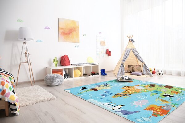 Obsession Dětský kusový koberec Torino kids 233 WORLD MAP - 80x120 cm
