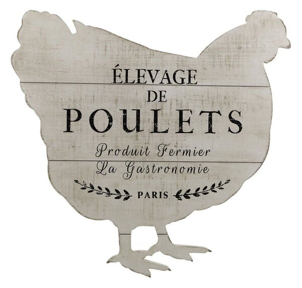 Krémová antik dřevěná nástěnná cedule ve tvaru slepice De Poulets – 43*2*43 cm - Chic Antique