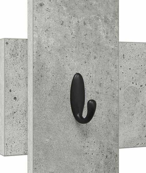 Věšák, nástěnný, 4 prkna, háčky, kompozitní dřevo, 82x60x3 cm, beton šedá, Dekorino TK20260008