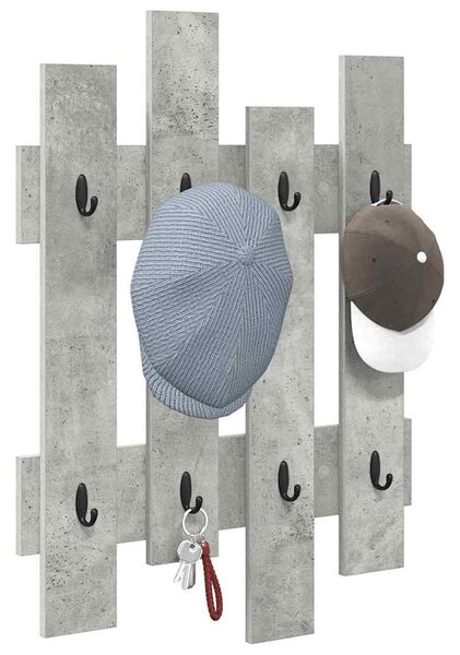 Věšák, nástěnný, 4 prkna, háčky, kompozitní dřevo, 82x60x3 cm, beton šedá, Dekorino TK20260008