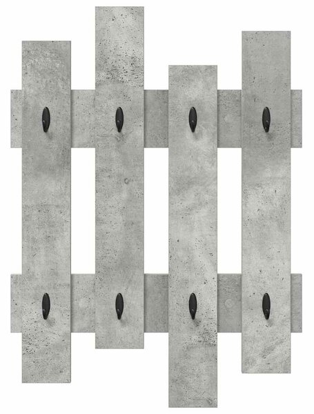 Věšák, nástěnný, 4 prkna, háčky, kompozitní dřevo, 82x60x3 cm, beton šedá, Dekorino TK20260008