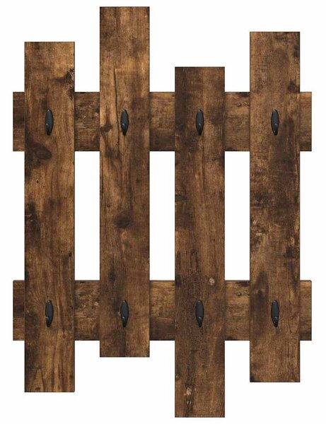 Věšák, nástěnný, 4 prkna, háčky, kompozitní dřevo, 82x60x3 cm, kouřový dub, Dekorino TK20260008