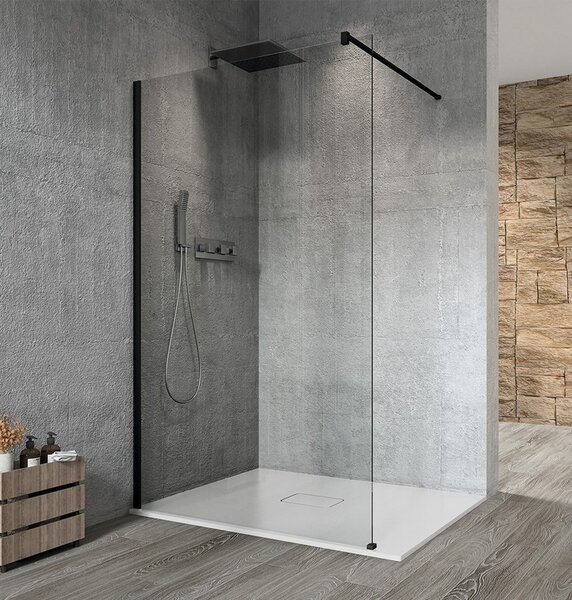 Gelco, VARIO BLACK jednodílná sprchová zástěna pro instalaci ke zdi, čiré sklo, 700 mm, GX1270GX1014