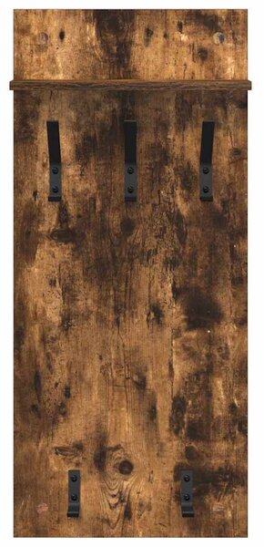 Věšák, nástěnný, 1 prkno, polička, háčky, kompozitní dřevo, 90x40x10 cm, kouřový dub, Dekorino TK20260010