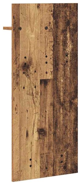 Věšák, nástěnný, 1 prkno, polička, háčky, kompozitní dřevo, 90x40x10 cm, staré dřevo, Dekorino TK20260010