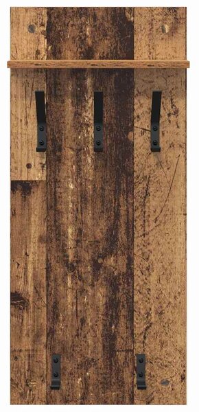 Věšák, nástěnný, 1 prkno, polička, háčky, kompozitní dřevo, 90x40x10 cm, staré dřevo, Dekorino TK20260010