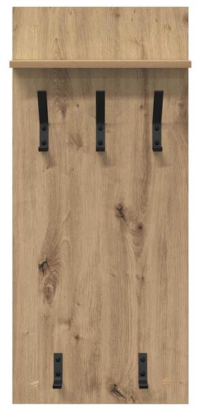 Věšák, nástěnný, 1 prkno, polička, háčky, kompozitní dřevo, 90x40x10 cm, dub artisan, Dekorino TK20260010