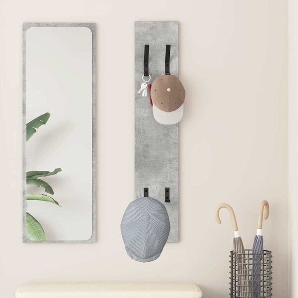Věšák, nástěnný, 1 prkno, háčky, kompozitní dřevo, 100x20x1,5 cm, beton šedá, Dekorino TK20260016