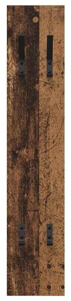 Věšák, nástěnný, 1 prkno, háčky, kompozitní dřevo, 100x20x1,5 cm, staré dřevo, Dekorino TK20260016