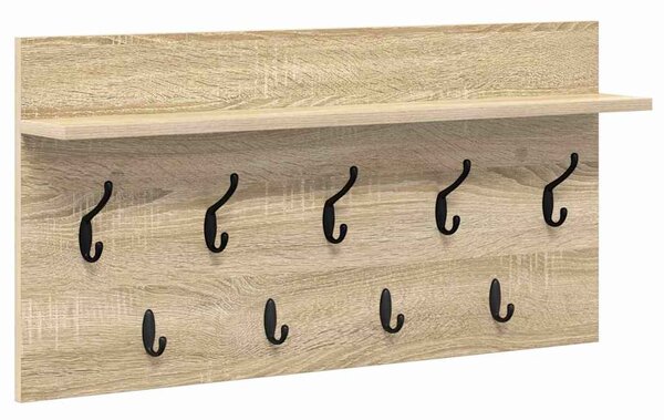 Věšák, nástěnný, 1 prkno, háčky, kompozitní dřevo, 40x80x12 cm, dub sonoma, Dekorino TK20260018