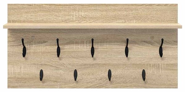 Věšák, nástěnný, 1 prkno, háčky, kompozitní dřevo, 40x80x12 cm, dub sonoma, Dekorino TK20260018