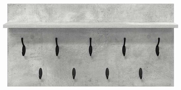 Věšák, nástěnný, 1 prkno, háčky, kompozitní dřevo, 40x80x12 cm, beton šedá, Dekorino TK20260018